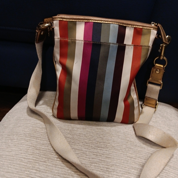 Y2K Coach Multicolor Striped Crossbody Bag with Gold Accents - Picture 3 of 4